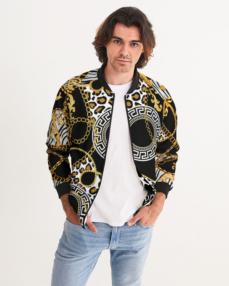 Men Gold & Black Combination Bomber Jacket