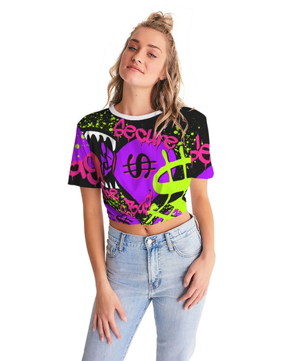 Money Splash Women's Twist-Front Cropped Tee - The Dripp VIP