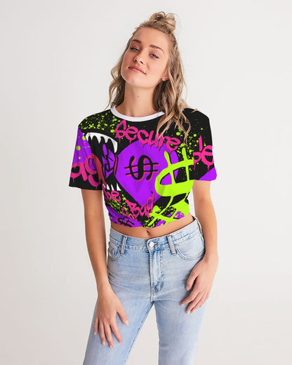 Money Splash Women's Twist-Front Cropped Tee - The Dripp VIP