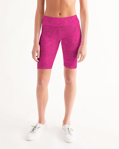 Pink Retro Women's Mid-Rise Bike Shorts - The Dripp VIP